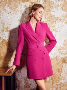 MOTF PREMIUM Cổ áo Đôi ngực Thắt lưng Váy blazer - Màu Hồng Tươi - Xem 2