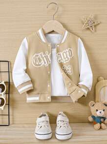 SHEIN Baby Boy Letter Graphic Striped Trim Varsity Jacket Without Tee - Multicolor - View 1