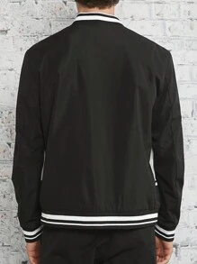 Manfinity VCAY Loose Men Letter Graphic Striped Trim Jacket, For Fall Winter - Multicolor - View 2