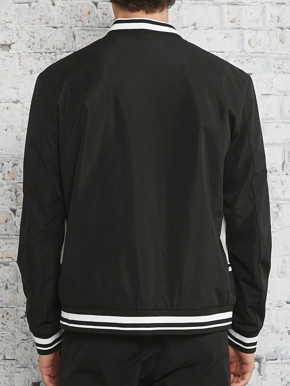 Loose Men Letter Graphic Striped Trim Jacket, For Fall Winter
