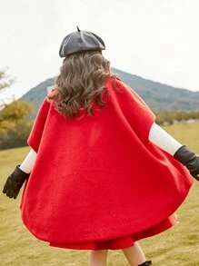 Tween Girl 1pc Batwing Sleeve Shawl Collar Coat & 1pc Belted Skirt - Red - View 2