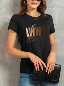 SHEIN Essnce Letter Print T-shirt - Black - View 6