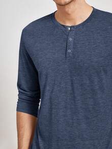 GENTILAND Nam Chất rắn Nút Nửa Mặt trước Áo thun - Màu xanh lam - Xem 6