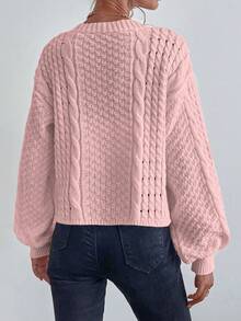 Chiquease Cable Knit Drop Shoulder Cardigan - Pink - View 2