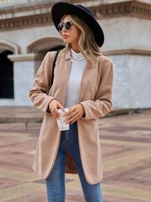 SHEIN Clasi 無地柄 オープンフロント オーバーコート - キャメル - チェックする 4
