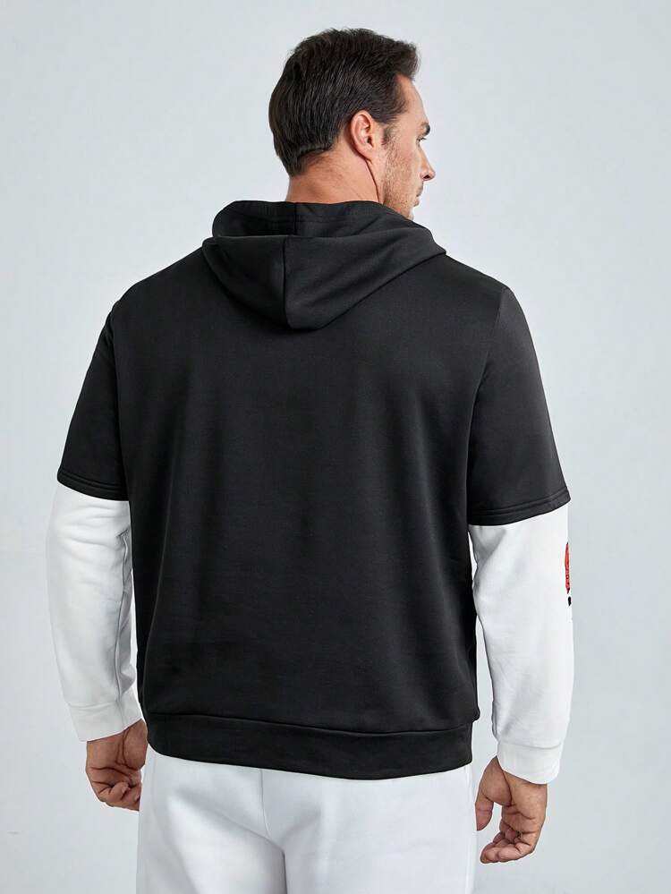 メンズ プラス レター & フローラル グラフィック 2 in 1 パーカー、秋冬用