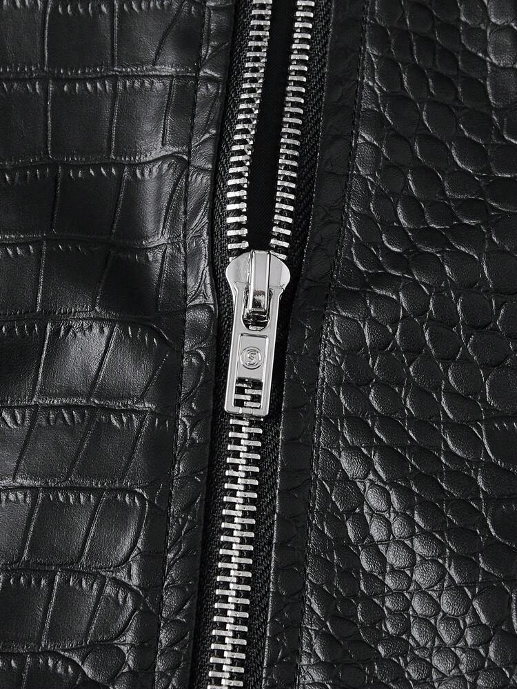 Loose Fit Men's Crocodile Pattern Jacket With Flap Pockets, For Fall Winter