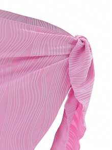 Solid Ruffle Trim Knot Side Cover Up Skirt - Pink - View 4