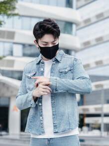 Claim Dot Men Flap Pocket Denim Shirt - Baby Blue - View 5