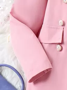 SHEIN Tween Girl Solid Tank Top & Skirt & Accessory Hat & Blazer - Pink - View 5