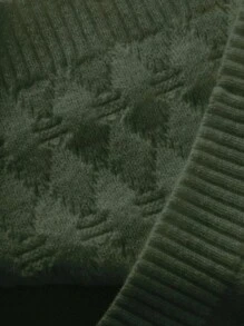 Manfinity Homme 男士素色V領加絨內裏套頭毛衣 - 軍綠色 - 查看 6