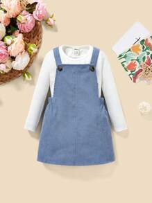 SHEIN Đứa bé gái Áo phông trơn & Đầm Tổng thể - Xanh và trắng - Xem 1