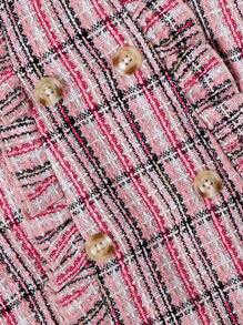 Baby Girl Plaid Print Ruffle Trim Double Breasted Overcoat & Hat - Pink - View 5