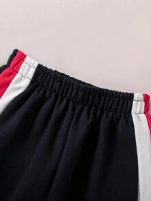 SHEIN 女大童刺繡字母圖案撞色運動衫&拼接側邊接縫衛褲 - 白色 - 查看 5