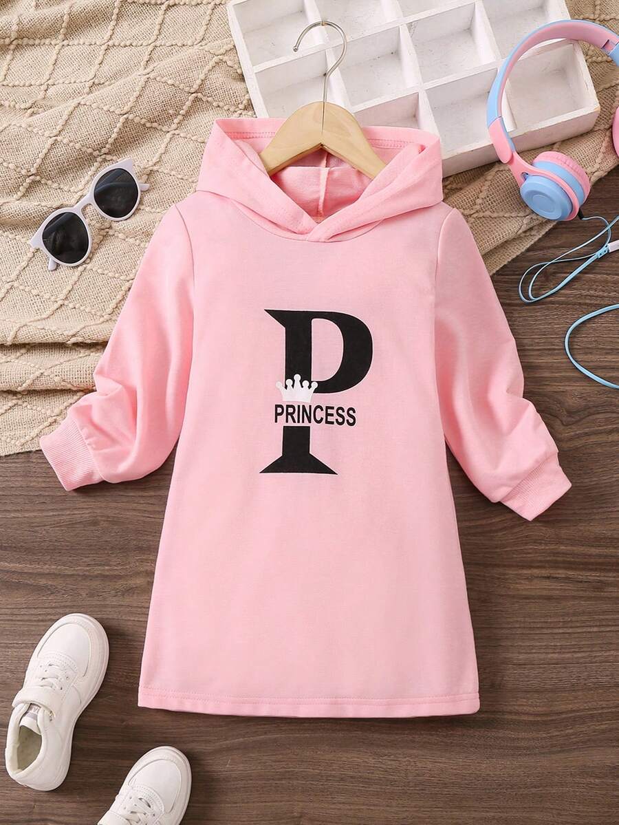 SHEIN 女小童字母圖案連帽洋裝