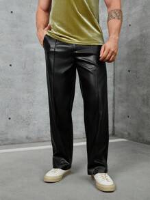 Manfinity AFTRDRK Men Solid PU Leather Pants - Black - View 1