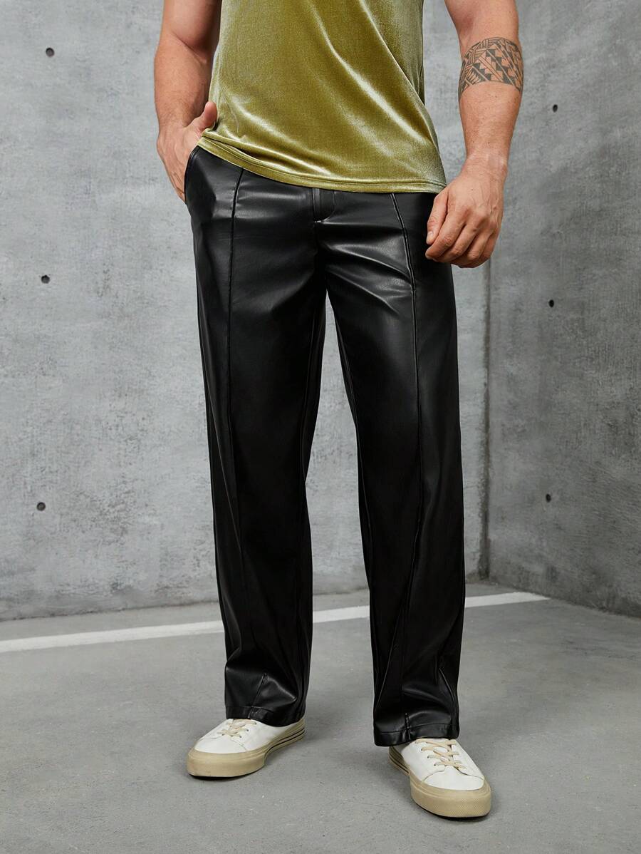 Manfinity AFTRDRK Men Solid PU Leather Pants - Black - View 1