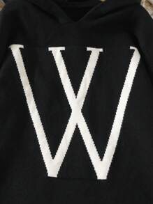 SHEIN Tween Girl Letter Pattern Hooded Sweater Dress - Black - View 4
