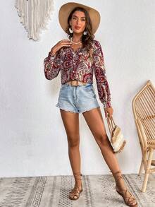 SHEIN VCAY In hoa Paisley Tay áo lồng đèn Áo sơ mi - Nhiều màu - Xem 4
