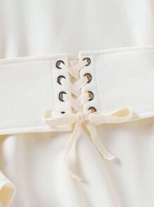 SHEIN Tween Girl Lace Up Front Drop Shoulder Hooded Sweatshirt Dress - Apricot - View 5