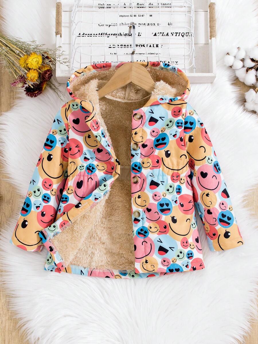 SHEIN 女小童卡通圖案毛絨內襯連帽外套