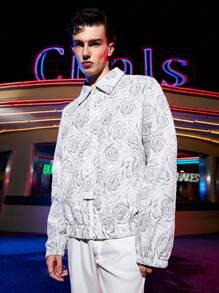 Manfinity Hypemode Quá lớn Nam Hoa In Khóa kéo-lên Áo khoác - trắng - Xem 3