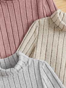Set de 3 camisetas de punto de cuello redondo de ajuste ceñido en unicolor para niñas preadolescentes, gris, rosa, albaricoque