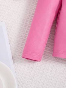 SHEIN Leap Crew 年輕女孩甜甜圈和標語圖形緊身睡衣套裝 - 粉色 - 查看 4