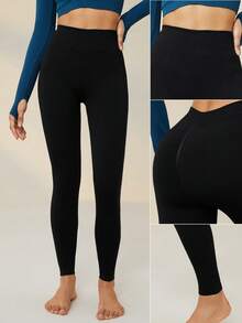 Lifespree Solid High Waist Sports Leggings - Black - View 4