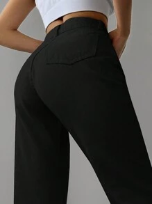 Cottnline Jeans de pierna recta unicolor - Negro - Ver 5