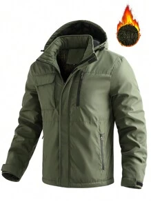 Manfinity Homme Men's Loose Fit Zip Up Thermal Lined Hooded Jacket - Army Green - View 1