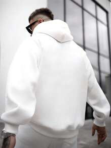 Men Letter Graphic Kangaroo Pocket Drawstring Hoodie - White - View 2