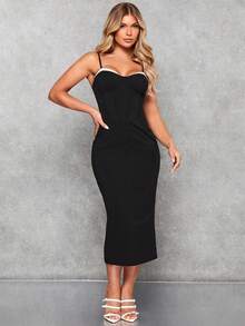 SHEIN BAE Khối màu Váy Cami Bodycon - Đen và trắng - Xem 3