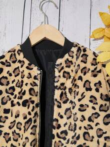 SHEIN Tween Girl Letter Patched Detail Drop Shoulder Zipper Bomber Jacket - Multicolor - View 3