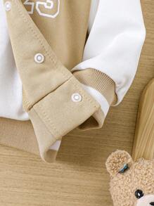 SHEIN Baby Boy Letter Graphic Striped Trim Varsity Jacket Without Tee - Multicolor - View 5