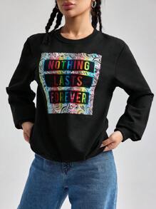 RueChic Slogan Graphic Sweatshirt - Black - View 5