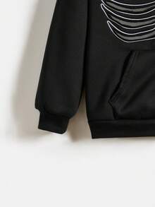 ROMWE Grunge Punk In Bộ xương Áo Zip Up Hoodie - màu đen - Xem 4