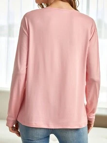 SHEIN Unity Square Neck Fold Pleated Tee - Dusty Pink - View 2