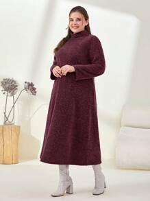 Mulvari Talla grande Vestido de cuello cisne de peluche sin cinturón - Morado - Ver 3