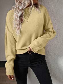 SHEIN LUNE Cổ giả Thả vai Áo len - Màu be - Xem 5