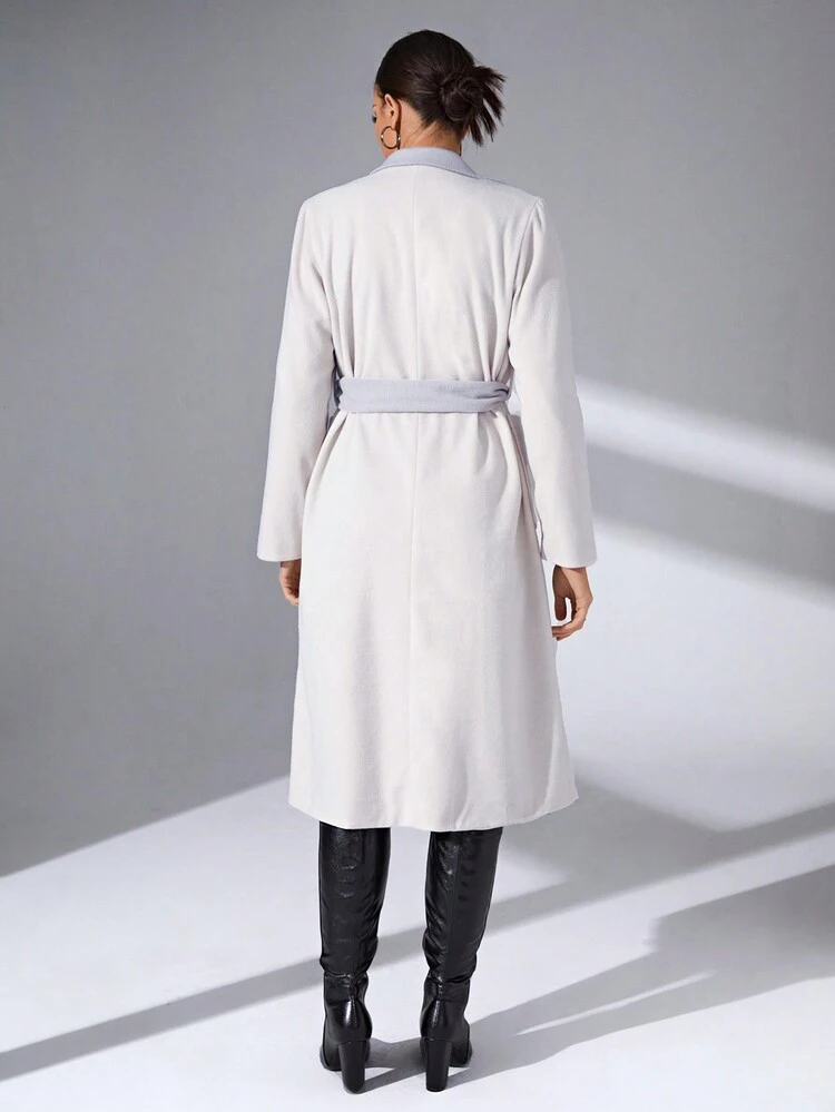 Lapel Neck Single Breasted Belted Overcoat