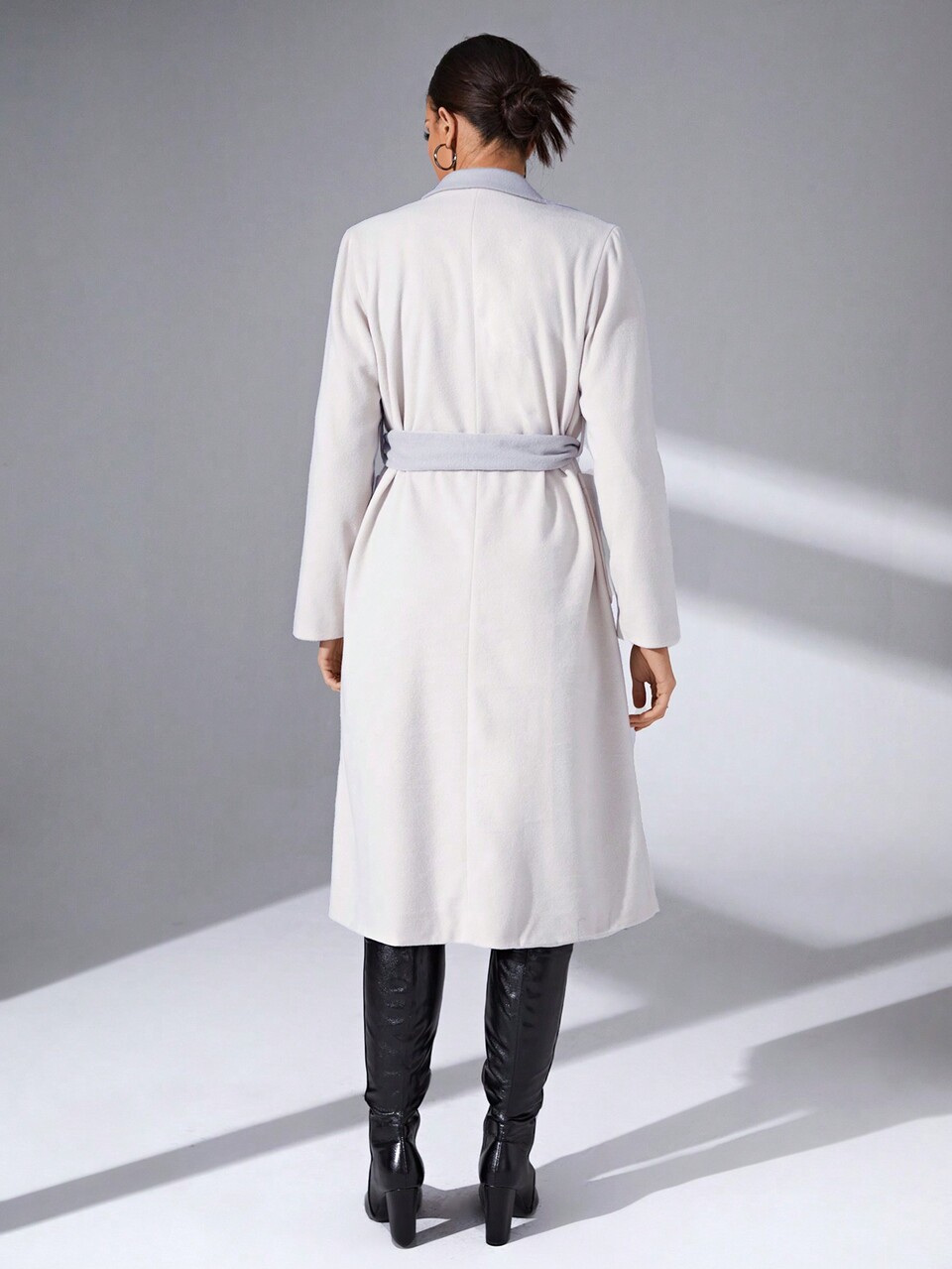 Lapel Neck Single Breasted Belted Overcoat