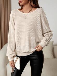 SHEIN Essnce Solid Batwing Sleeve Sweatshirt - Apricot - View 5