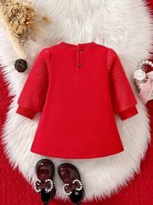 Bebé niña Vestido con patrón de corazón - Rojo - Ver 2