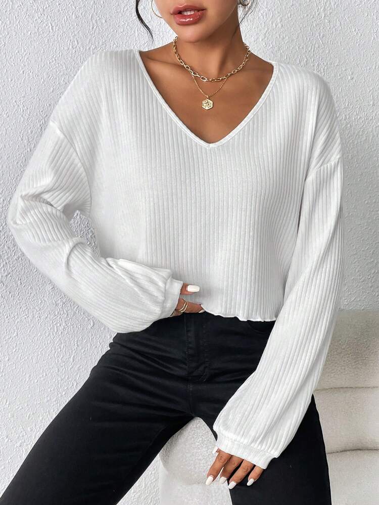 Solid Lettuce Trim Drop Shoulder Tee