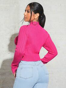 SHEIN SXY Cổ giả Xoắn Dan Áo len - Màu Hồng Tươi - Xem 2