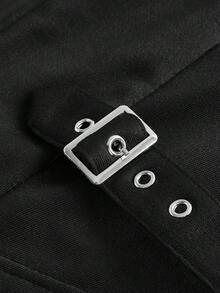 SHEIN EZwear 大碼拉鏈開襟不對稱下擺短夾克 - 黑色 - 查看 4