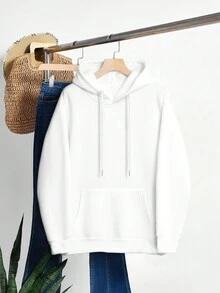 SHEIN EZwear Đồ họa hoa & chữ Dây rút Lót nhiệt Hoodie - trắng - Xem 2