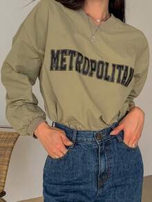 DAZY Letter Graphic Drop Shoulder Blouse - Army Green - View 6