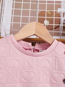 女大童提花荷葉邊紐扣細節洋裝 - 粉色 - 查看 3